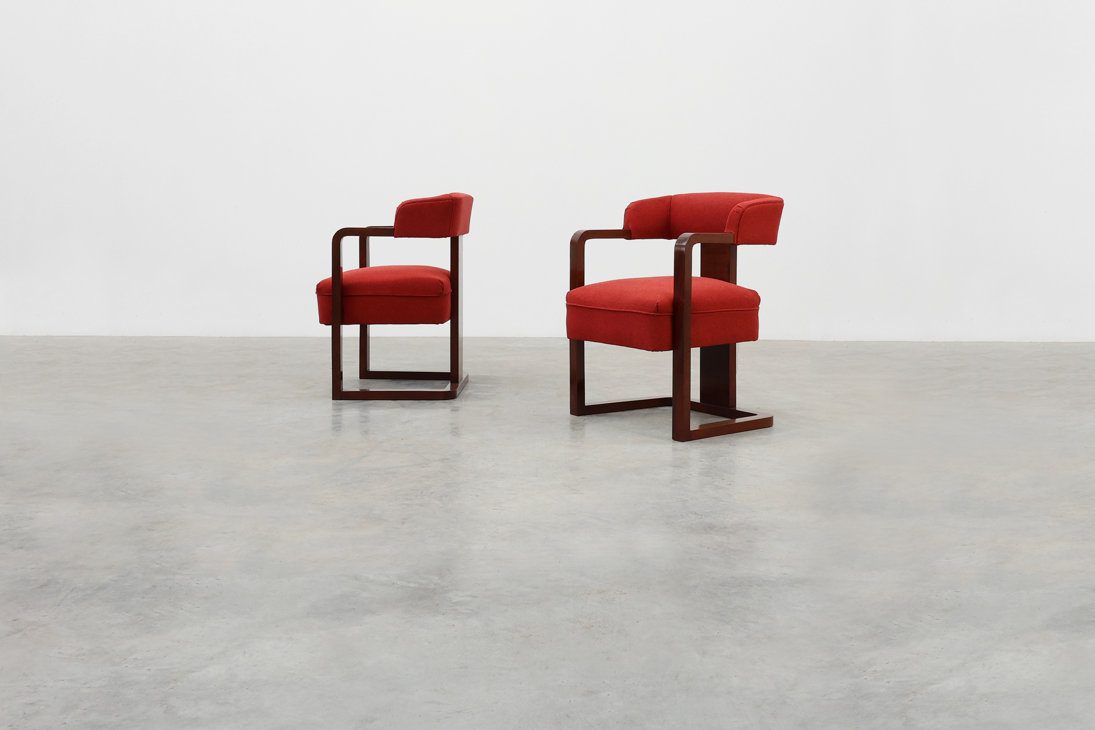 Set of Two Red Reupholstered Art Deco Chairs, Belgium ca. 1920thumbnail